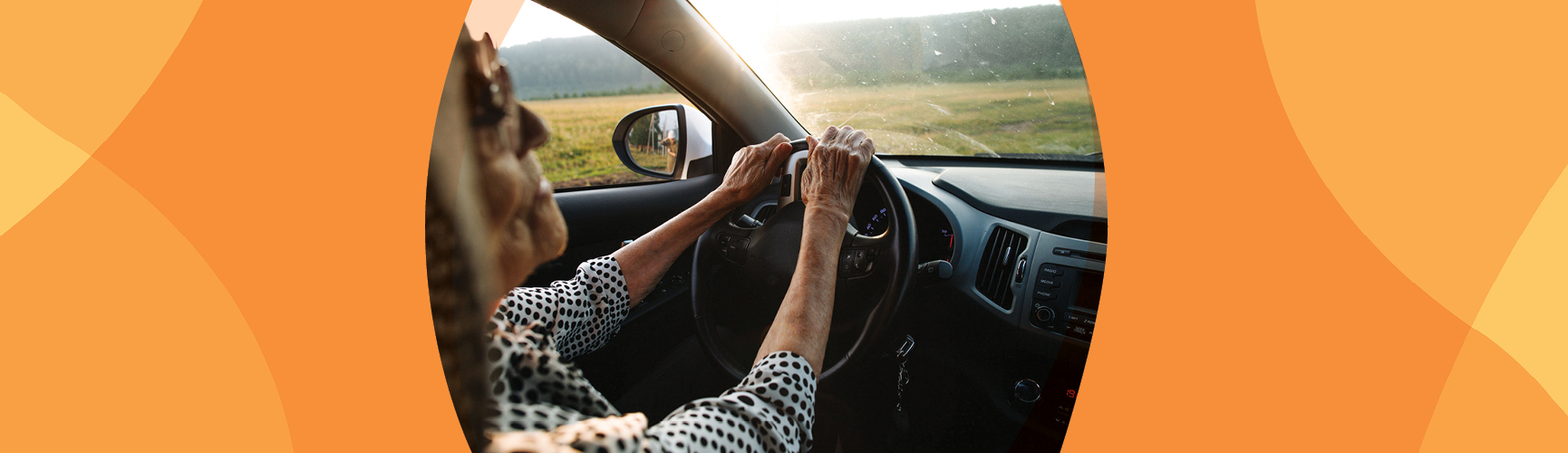 Older woman driving a car.