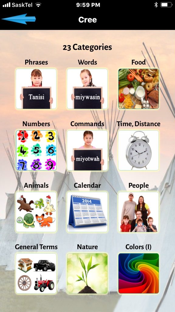 One of the Indigenous language apps (Cree) being implemented in the communities.
