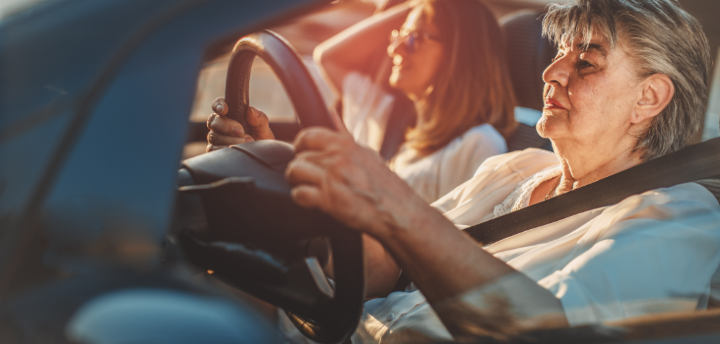 Older woman driving.