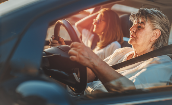 Older woman driving.