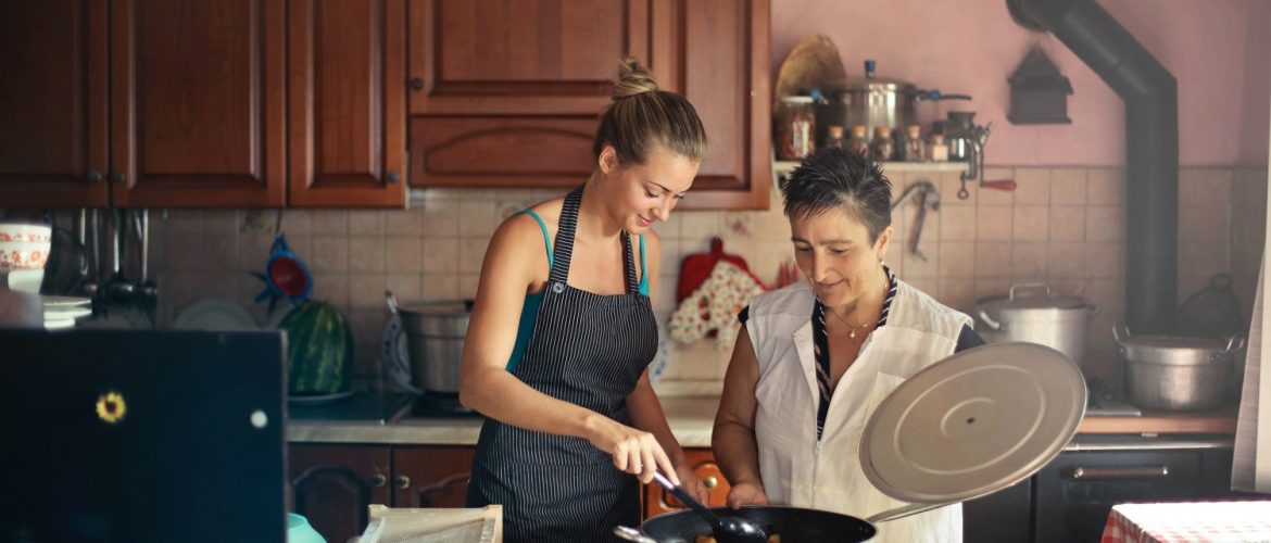 Two women cooking