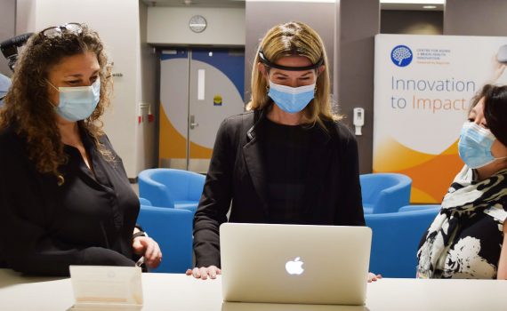Minister Jill Dunlop using a brain sensing headband