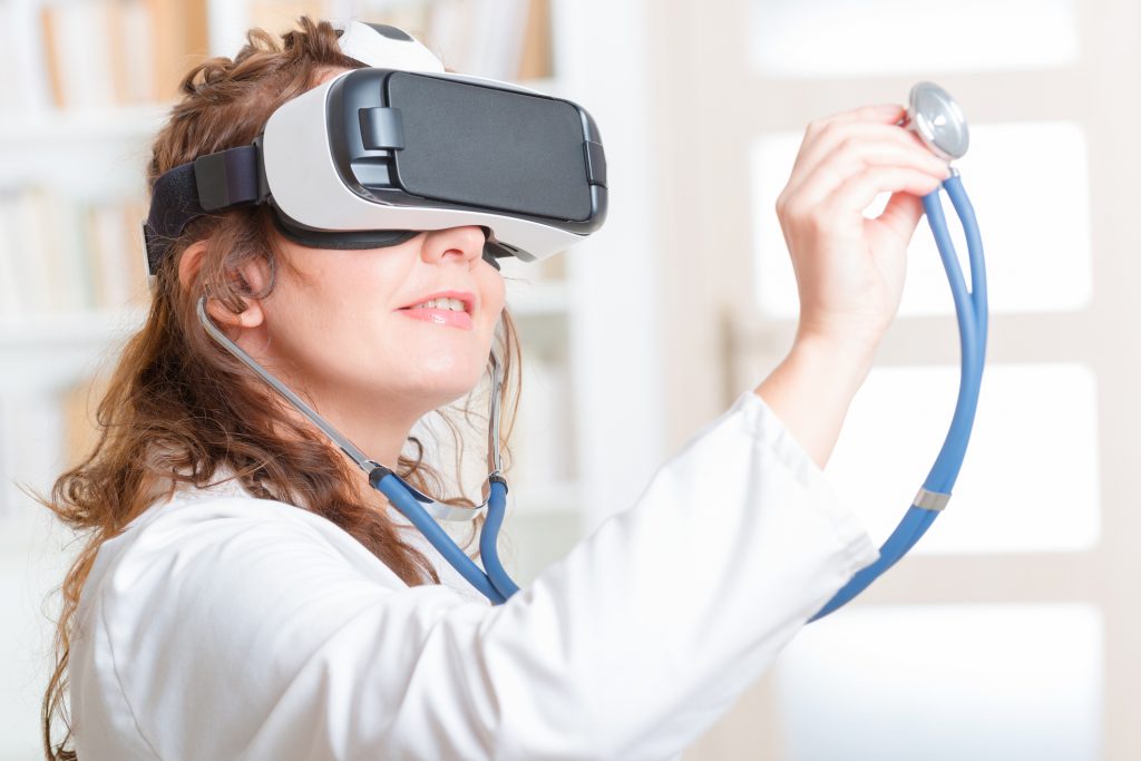 Physician using virtual reality headset