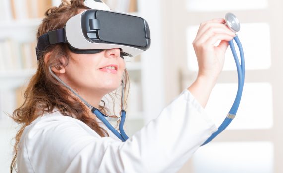 Physician using virtual reality headset