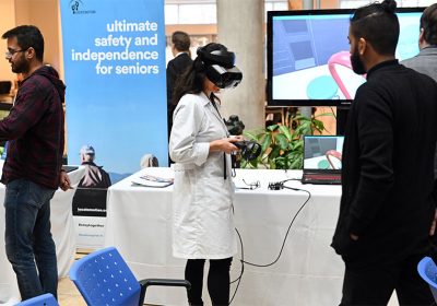 image of scientist with virtual reality headset